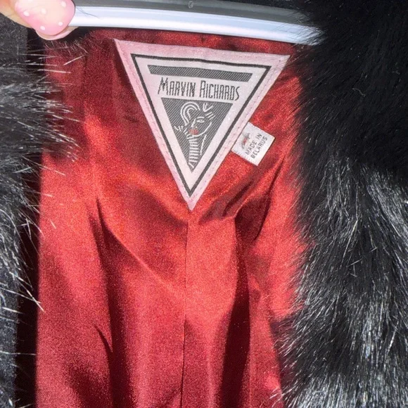 Marvin Richards Black and Red Fox Fur-Trimmed Coat - Picture 2 of 9